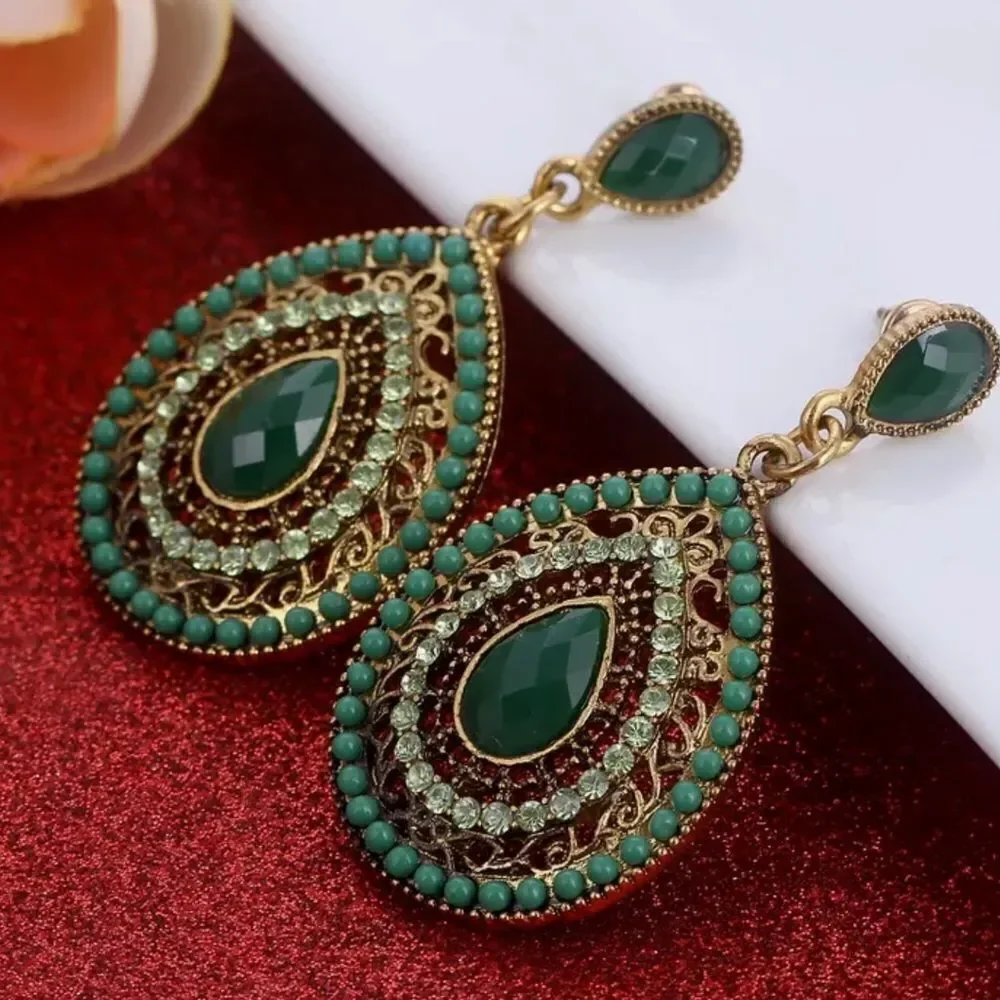 LUXURY LARGE PENDANT EMERALD CRYSTAL EARRINGS‎